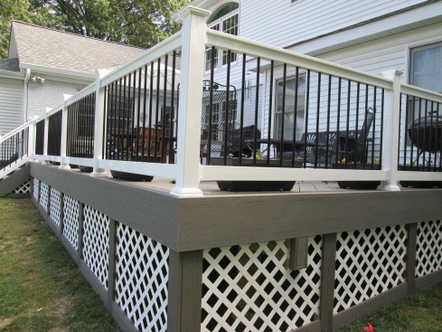 Gray Decking, White Rails, Black Metal Balusters, St. Louis Mo Project by Archadeck